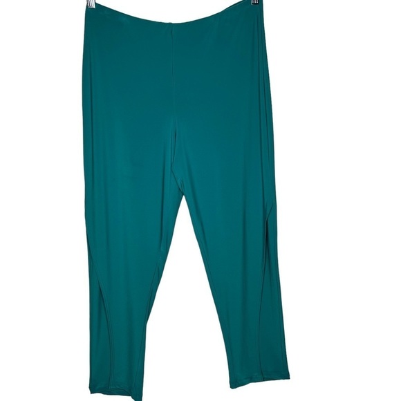 Sympli Teal High Rise Pull On Knit Scalloped Cross Over Wide Leg Pants Size 12 - Picture 13 of 13